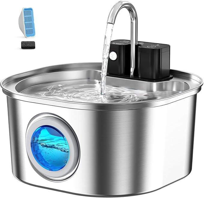 Voluas Stainless Steel Cat Water Fountain, Wireless, 108oz/3.2L, 1 Filter | Cordless Design, Ultra-Quiet Pump, Easy to Clean, BPA-Free - Image 7