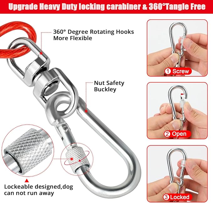 jenico Dog Tie Out Cable - 40 ft Heavy Duty Dog Lead for Yard | Outdoor Runner Cable with Swivel Hook and Shock Spring for Small Medium Large Dogs Up to 500 lbs Dog Tether for Yard Camping - Image 3