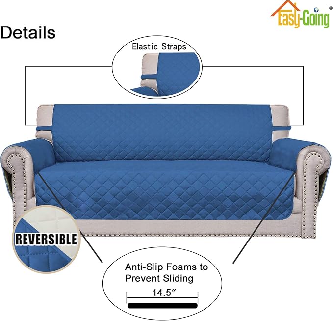 Easy-Going Reversible Couch Cover, 2 Cushion Sofa, Blue/Ivory | Oversized Loveseat Slipcover For Dogs, Water Resistant Mat, Living Room, Non-Slip Sofa Cover, Pet Friendly - Image 3