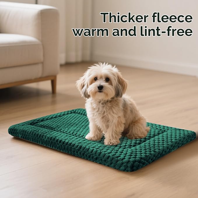 Dog Bed Crate Mat, Soft Durable Washable Anti-Slip Kennel Pad for Dogs & Cats, Reversible (Dark Green, S(24"*18"*1.5")) - Image 5