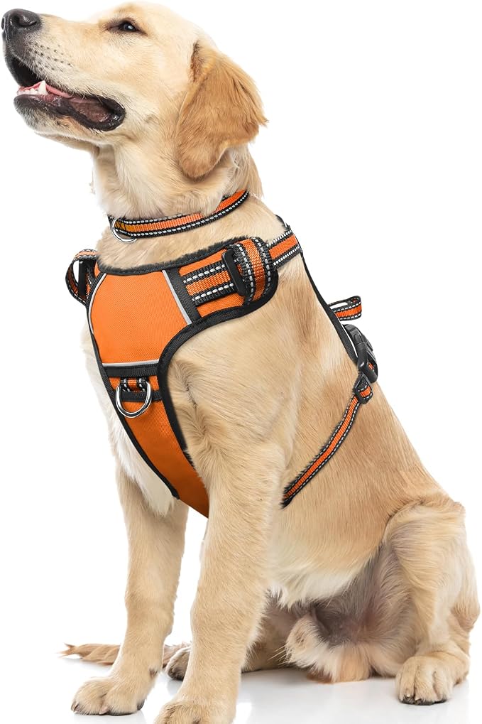 Dog Harness No Pull, Pet Harnesses with Dog Collar, Adjustable Reflective Oxford Outdoor Vest, Front/Back Leash Clips for Small, Medium, Large, Extra Large Dogs, Easy Control Handle for Walking by WINSEE