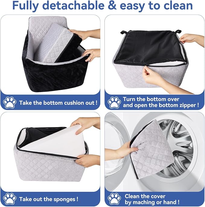 Dog Car Seat Under 30 lbs,Double-Cooling/Warm,Washable,Safety Leash | Detachable Elevated Pet Bed with Pockets,Anti-Slip Base for Front & Back Seatset,Car Seat Travel Bed with Storage Pockets - Image 7