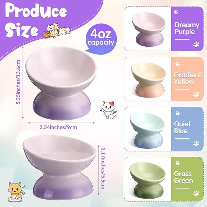 Hushee 4 Pcs Ceramic Raised Cat Food Bowls Elevated Tilted Dish Anti Vomiting Food or Water Bowls Pet Supplies - Image 2