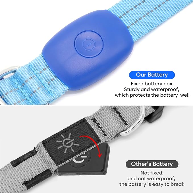 Light Up Dog Collars Rechargeable, Reflective LED Glow Dark Dog Collar for Small Medium Large Dogs, Adjustable Pet Dog Lights for Safe Night Walk-Blue, Large - Image 4