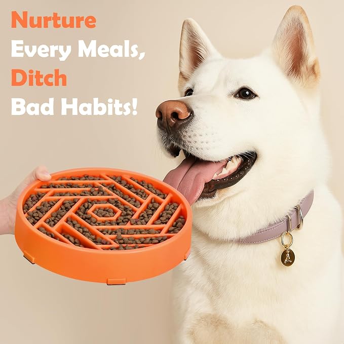 TOBYTO Slow Feeder Dog Bowls Large Medium Breed,Anti-Choking Slow Eating Dog Food Bowl,Non Slip Pet Slower Food Feeding Bowls Large Puzzle Slow Feeder Bloat Stop Maze Dog Dishes,Orange - Image 6