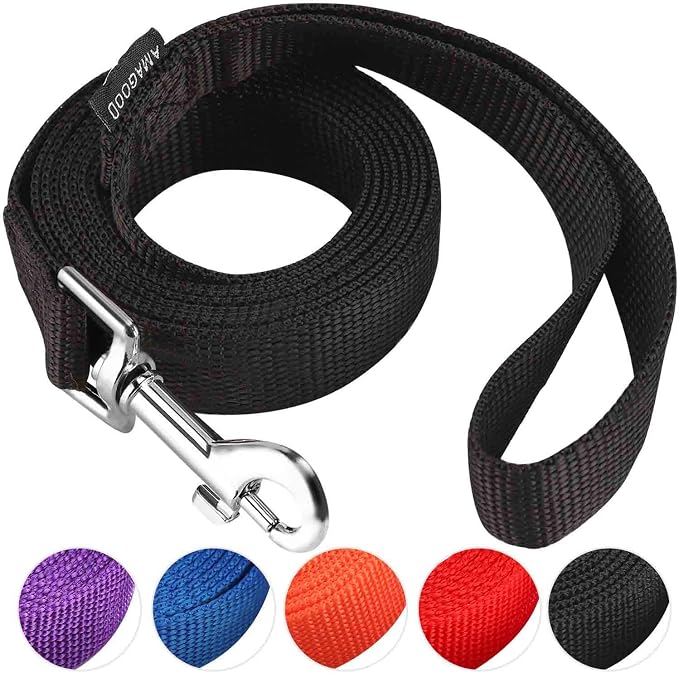 AMAGOOD 6 FT Puppy/Leash, Strong Traditional Style with Easy to Use Collar Hook, Great for Small, Medium and Large Dogs (3/4 in x 6 ft, Black) by DOGLEASH