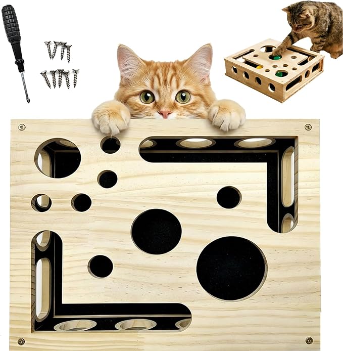 Cat Nail File Scratcher, Cat Scratch Puzzle Enrichment Box with Sandpaper Inside for Cat Claw Care, Stress-Free Trimming Nails, Puzzle Feeder Cat Toys Interactive for Indoor Cats (No Bell Balls) by Unknown