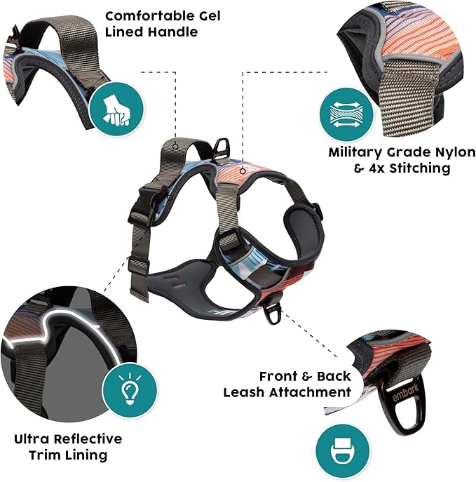 Embark No Pull Dog Harness, Reflective Adjustable Training Vest, No Choke | Adjustable straps fit all dog breeds with sturdy hooks; 360° reflective trim, soft padded Harness Design for All Dogs - Image 3