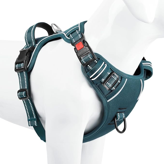 Timos Dog Harness, No Pull Large Sized with 3 Buckles, Blackish Green, L | Reflective, No Choke, Easy On & Off, Adjustable Soft Padded, Front & Back 2 Clips and Control Handle for Walking Training - Image 8