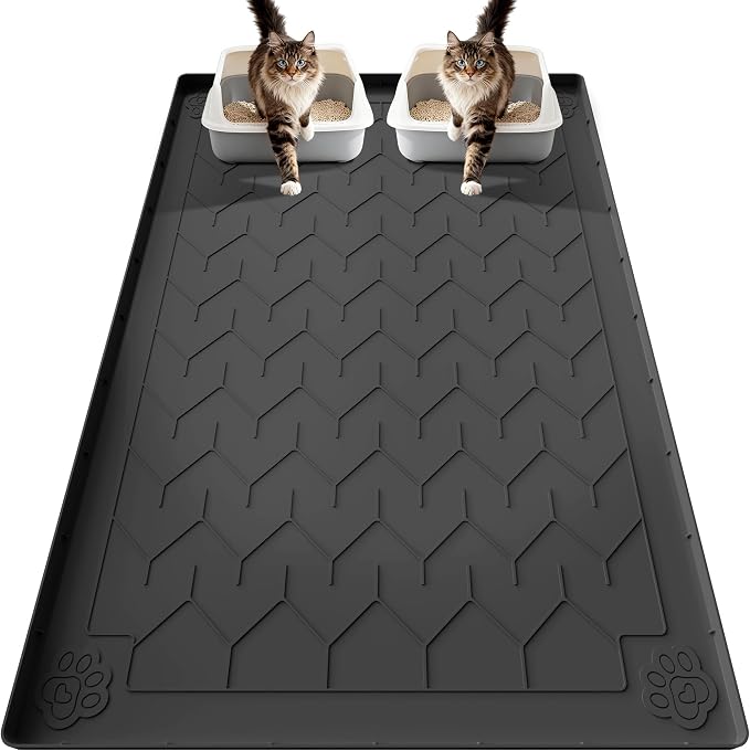 Cat Litter Mat, Extra Large 40"x28" Silicone Mat for Litter Box, Waterproof & Non-Slip Rubber Mat with Lip, Litter Trapping & Scatter Control, Soft on Cat Paws, Urine-Proof Floor Protector by Motsamla