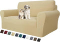 MAXIJIN Stretch Loveseat Sofa Slipcovers 1 piece Love Seat Couch Covers for 2 Cushion Couch Non Slip Sofa Cover Washable Dog Cat Proof Furniture Protector Pet Friendly (Loveseat, Beige) by MAXIJIN