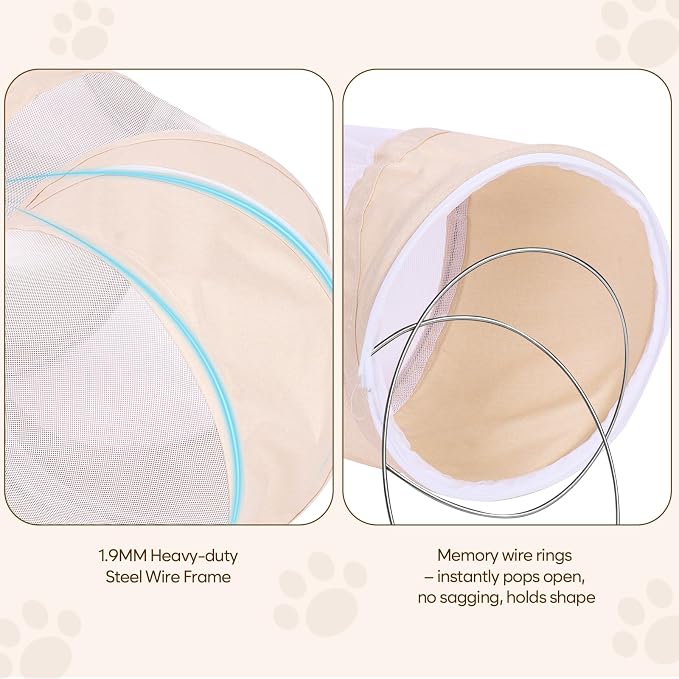 Ownpets Collapsible Cat Tunnel Toy - 2-in-1 Interactive Play Tunnel for Cat up to 18 lbs, Tear-Resistant Mesh, Fold to 2 Inches Thick, Portable Cat Exercise & Entertainment Tunnel, 12" Diameter, Khaki - Image 4