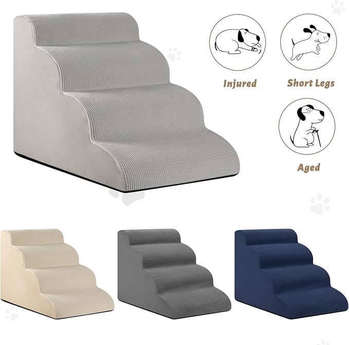 Aodisman Dog Steps for Bed or Couch,4-Step Pet Stairs Ramp for Small Dogs | 17.4" H Indoor Non-Slip Dog Stairs Help Senior Dogs,Short-Legged Breeds,Puppies and Cats to Reach Beds and Chairs,Light Grey - Image 3