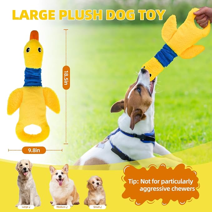 Mihachi Squeaky Dog Toys, Plush Stuffed Puppy Toys with Crinkle Paper-Tug of War Dog Toys for Small, Medium and Large Dogs Duck Interactive Squeaky Pet Toys to Keep Them Busy, Yellow Duck - Image 3