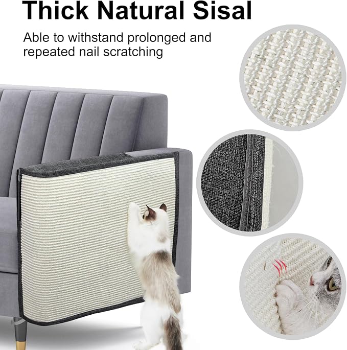 Upgraded Cat Scratch Furniture Couch Protector with 27.6’‘L*19.6’‘W Natural Sisal for Protecting Large Area Couch Sofa Chair,Couch Protector from Cat Claws(Dark Grey/Left Handed) - Image 5