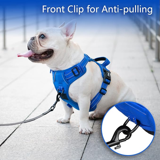 PoyPet No Pull Dog Harness, Reflective Vest with 2 Leash Clips & Handle | Lockable Neck Release Buckle, No Choke, Adjustable, Soft Padded, for Walking Training, Royal Blue, Large - Image 3