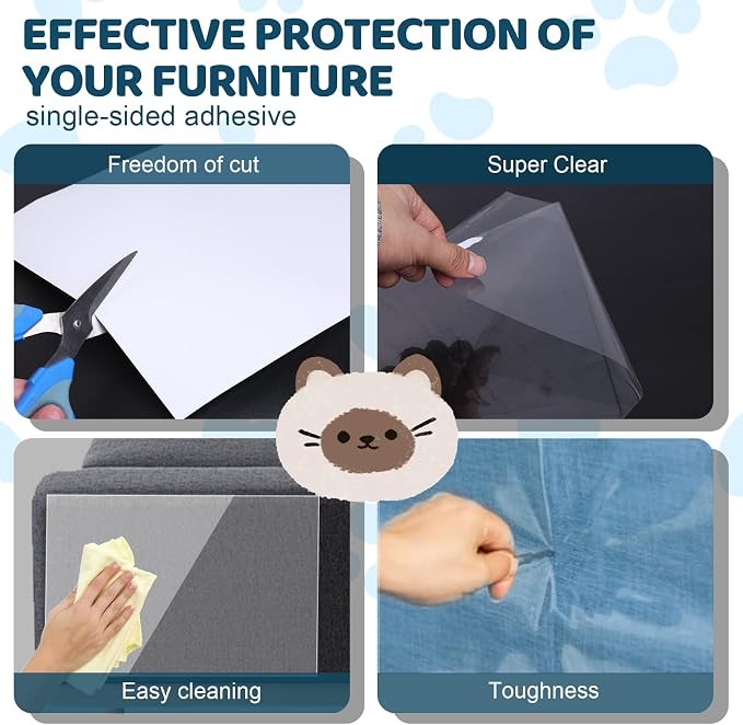 Transparent Cat Scratch Furniture Protectors 10Pcs 17x11.8in Scratch Guards | transparent guards, heavy-duty anti-scratch, safe for leather, fabric, wood, peel-and-stick, residue-free removal - Image 3