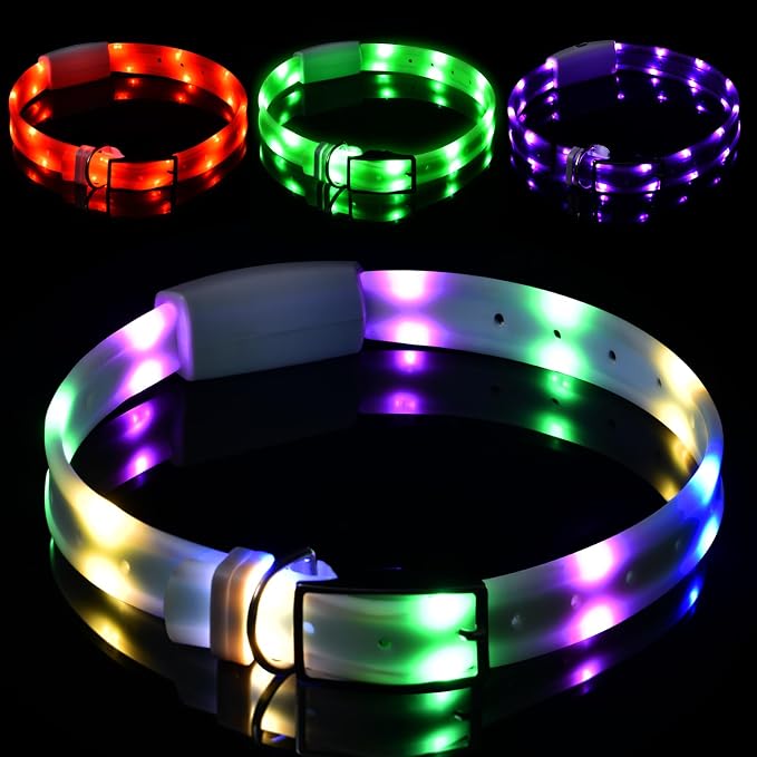 Lighted Dog Collar, Rechargeable Light Up Pet Collar, Waterproof LED Dog Collar Glow in the Dark, Make Pet Visible and Safety for Night Walking for Small Medium Large Dogs (Rainbow) by NOVKIN