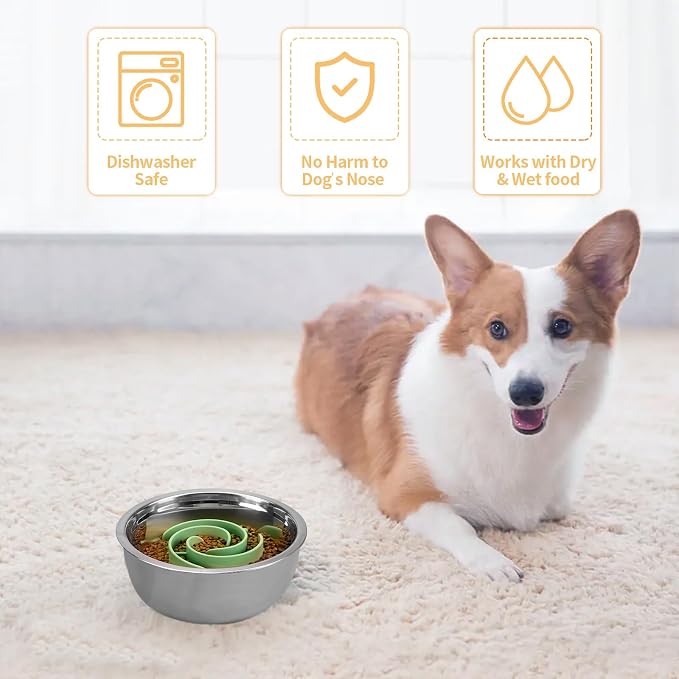 Slow Feeder Dog Bowls Insert, Bestalk Soft Silicone Slow Eating Feeder Insert with Suction Cups for Small, Medium and Large Dogs, Fit into Basic and Elevated Dog Bowls, Green - Image 4