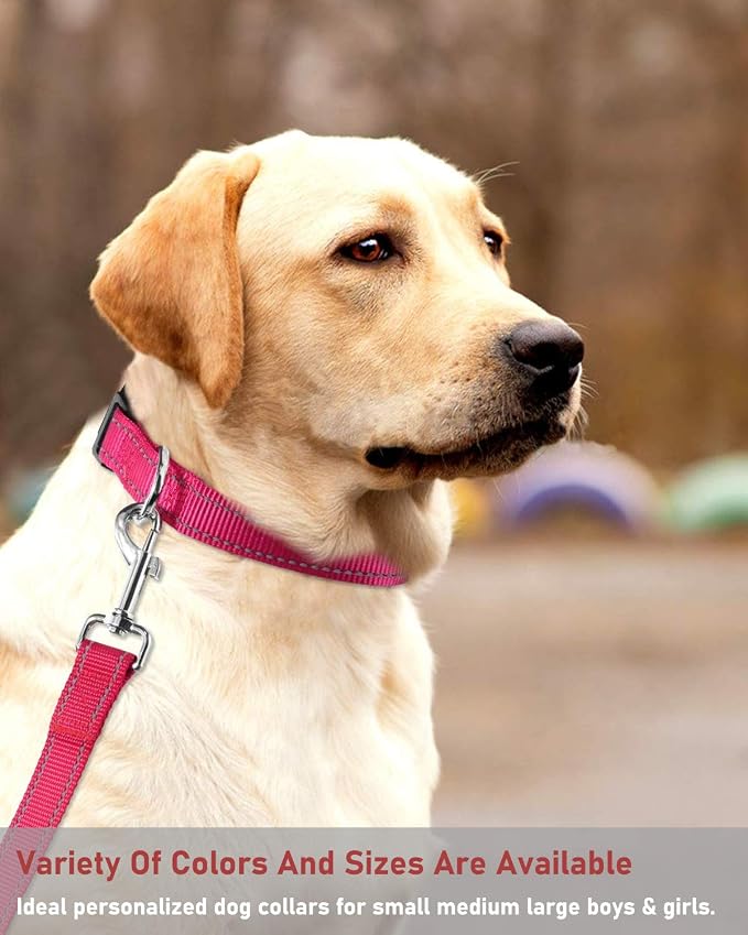 Reflective Dog Collar with Buckle Adjustable Safety Nylon Collars for Small Medium Large Dogs, Pink L | Comfortable & Breathable, No Chafing on Walks and Outdoor Hikes, Metal D-Ring, Night Safety - Image 7