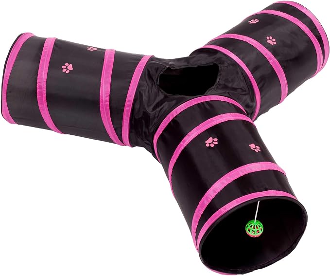 Cat Tunnel - Collapsible 3 Way Play Toy - Interactive Tube Toys for Rabbits, Kittens, and Dogs - Black/Pink by Unknown