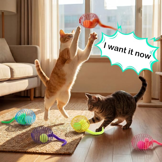 Jecery 5 Pcs Cat Toys Spring,Caterpillar Bouncy Ball,Multicolor | Interactive Metal Cat Toy, Stretchable Rolling Ball, for Indoor Cats, Colorful Playful Coils, Kitten Pet Supplies - Image 5