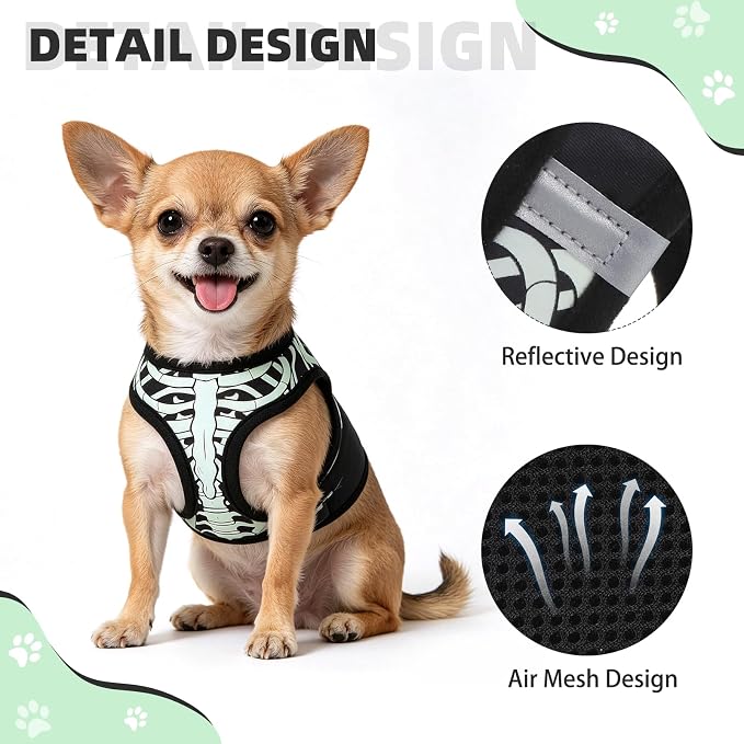 KOOLTAIL Halloween Dog Harness and Leash Set for Small Medium Dogs,Step in No Pull Soft Mesh Comfort Padded Pet Vest Harness,Glow-in-Dark Skeleton Design Easy Walking Puppy&Cat Harness for Holiday M - Image 8