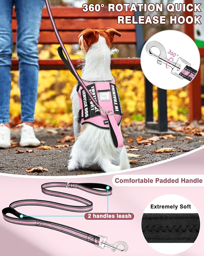 Small Service Dog Vest Harness and Leash Set+10 Patches Pink XS | Adjustable Reflective Do Not Pet Emotional Support Dog Vest with 2 Soft Padded Handle,MOLLE,for Everyday Training Hiking - Image 2
