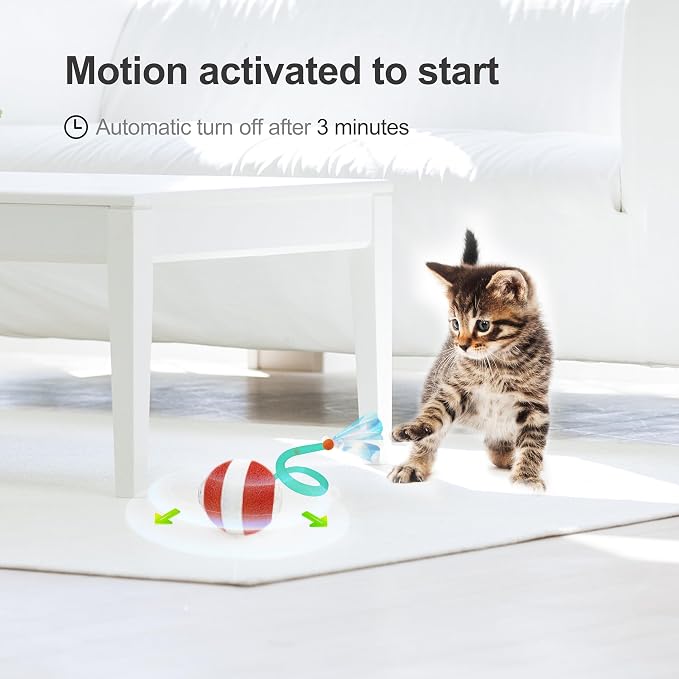 Jkanti Interactive Cat Toys for Indoor Cats,The 3rd Generation Agile Moving Cat Ball with Elastic Mesh Tail,Automatic Kitten Toys for Bored Indoor Adult Cats,Motion Activated (Green) - Image 5