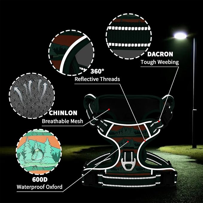 Timos Dog Harness Medium Sized, Quick Release 3 Buckles, Wilderness, M | Reflective No Pull No Choke, Easy On & Off, Adjustable Soft Padded, Front & Back 2 Clips and Control Handle for Walking - Image 5