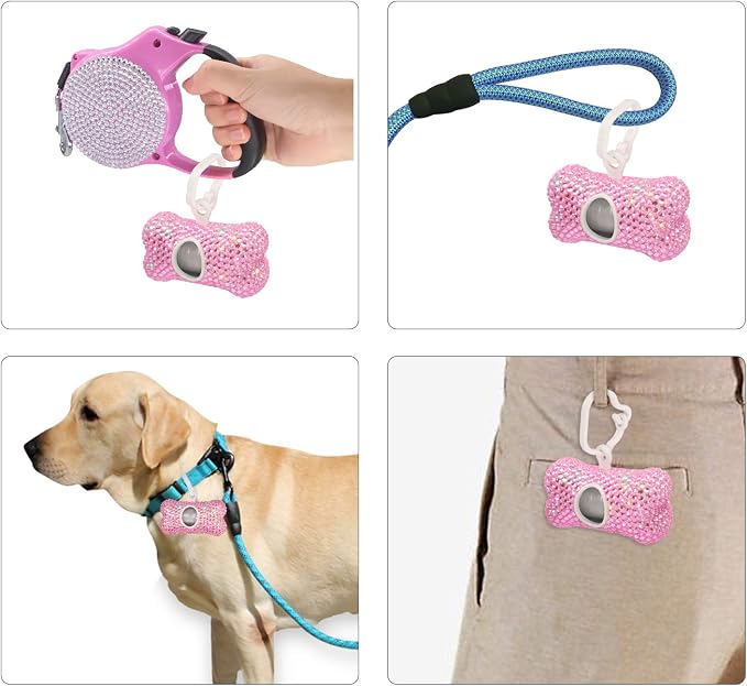 Soleebee Bling Crystal Bone Shaped Pet Waste Bag Dispenser with 1 Roll Waste Bags (Pink) - Image 6