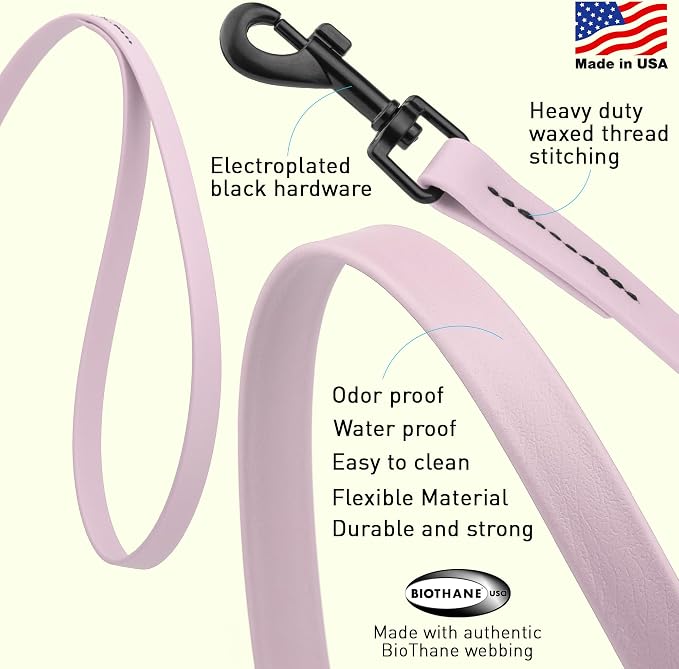 Dogline Biothane Waterproof Dog Leash Strong Coated Nylon Webbing with Black Hardware Odor-Proof Easy to Clean High Performance for Small or Large Dogs Made in USA 2 ft Lead, Pastel Purple - Image 2