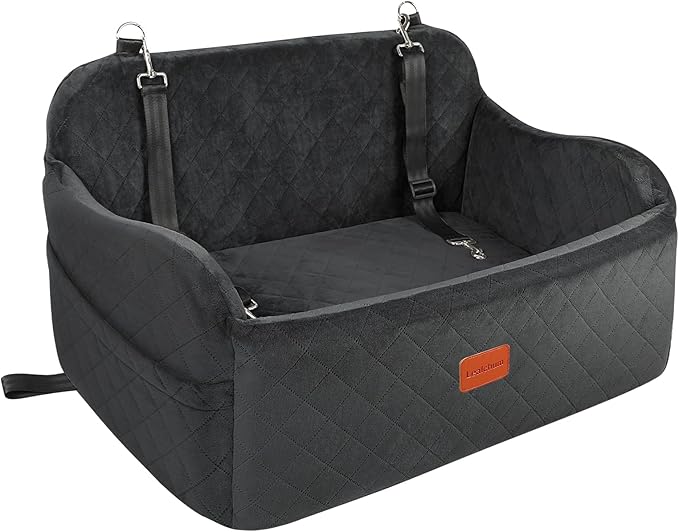 Lealchum Large Dog Car Seat,Memory Foam Cushion Car Seat for 2 Small Dogs,Comfy Car Dog Bed with Side Pocket and 2 Clip-On Safety Leashes,Easy to Install Cars Seat for Dogs(Black, Large) by Lealchum