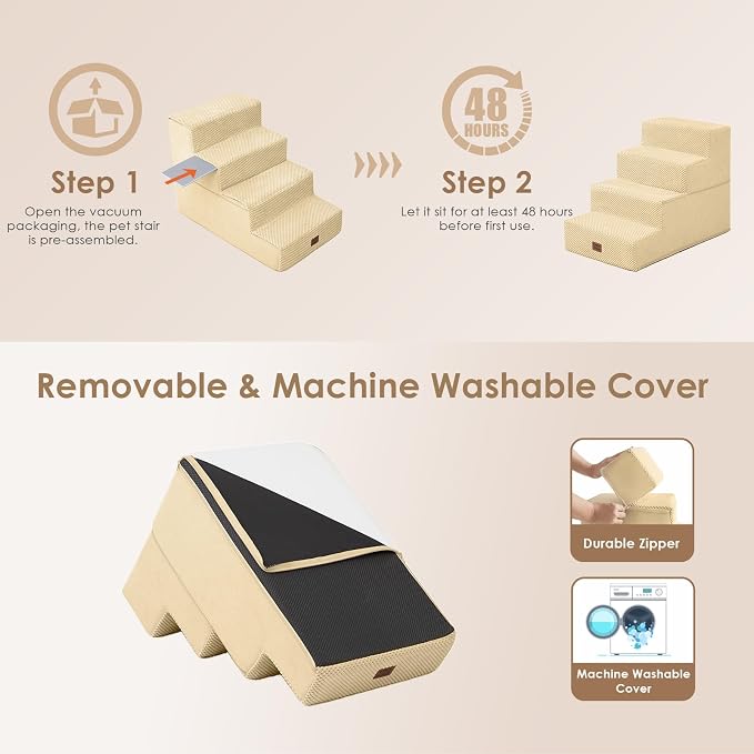 EHEYCIGA Dog Stairs for Bed 18" H, Dog 4-Steps for High Bed, Graige | Pet Steps for Small Dogs and Cats, Non-Slip Balanced Pet Ramp Indoor - Image 6