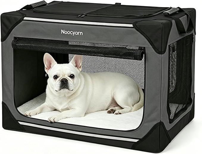 26" L Collapsible Dog Crate for Small Dogs and Cats, Soft Pet Crate with 4-Door Mesh, Portable Dog Kennel for Travelling, Dark Grey by Unknown