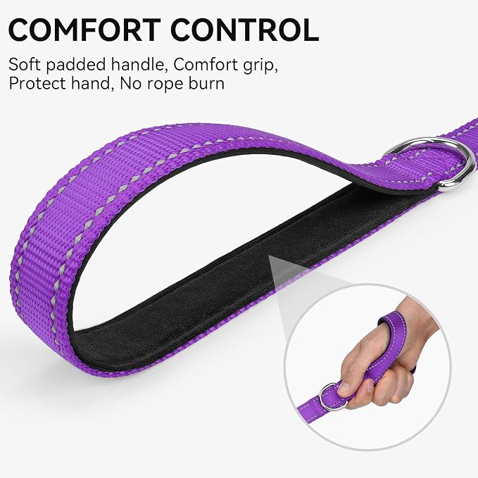 Joytale Reflective Dog Leash for Medium & Large Dogs, 4 FT x 1", Purple | Heavy Duty Nylon Webbing, Padded Handle for Comfort, Visible at Night, for Walking & Training - Image 3