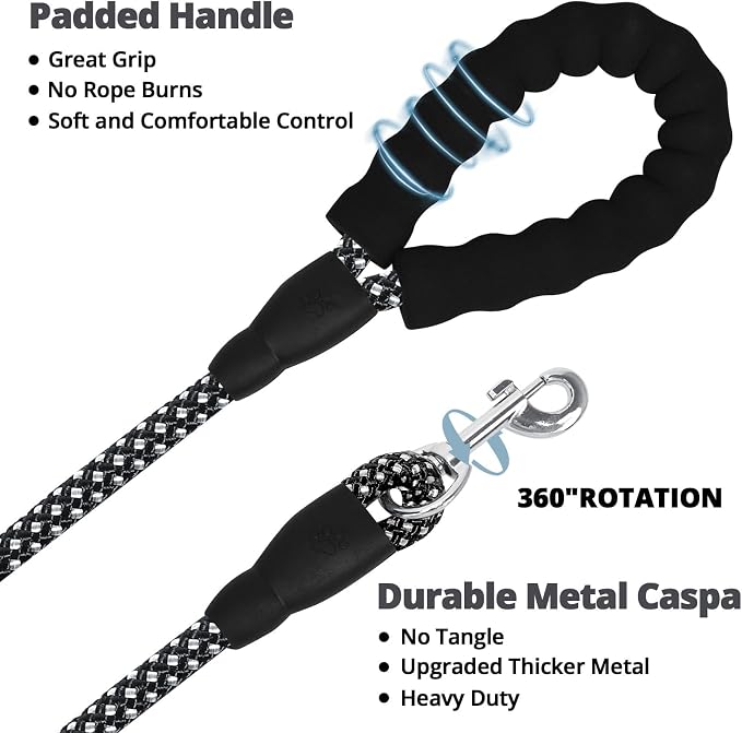jenico Long Dog Leash 50FT: Heavy Duty Rope Leashes for Dogs Training with Swivel Lockable Hook Reflective Threads Bungee and Padded Handle - Dog Lead for Large Small Medium Dogs Outside Walking - Image 3