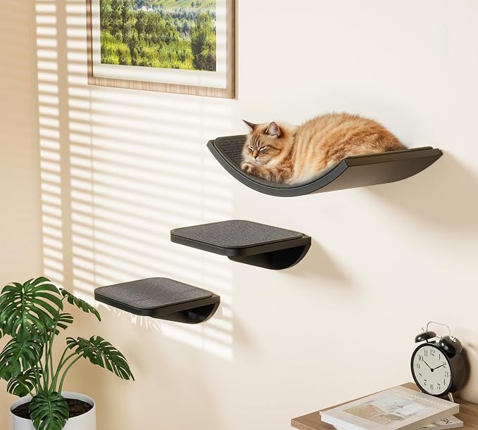 Wall Mounted Curved Cat Hammock with Grey Sisal Pad – Scratch-Friendly Cat Nest Perch for Wall – Large Floating Bed for Indoor Cats - Image 2