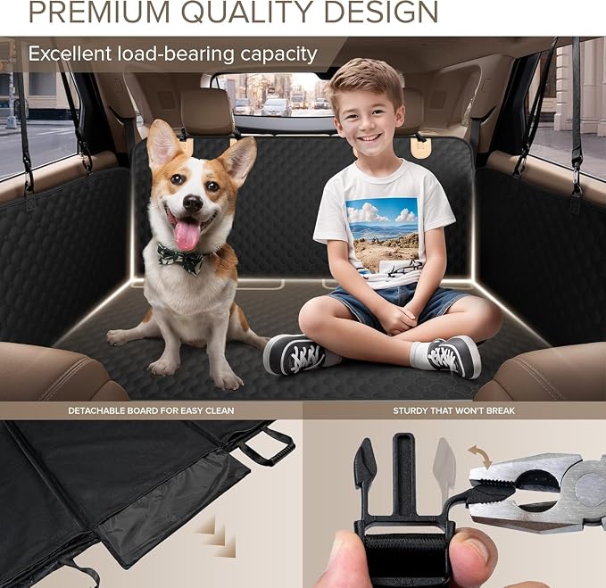 SHARLOVY Back Seat Extender for Dogs, Heavy Duty Dog Car Seat Cover for Back Seat and Aggressive Chewer, Large Hard Bottom Seat Cover for Dogs, Dog Hammock for Car, Travel Pet Bed for Car, SUV, Truck | Large Hard Bottom Seat Cover for Dogs Aggressive C... - Image 4