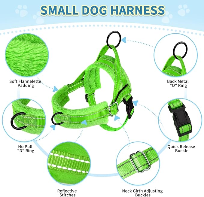 SlowTon No Pull Small Dog Harness and Leash Set with Front Clip | Soft Padded, Neck & Chest Adjustable, Lightweight, Anti-Twist, Puppy Vest Harness Pet Lead Combo for Small Medium Dog, G XS - Image 7