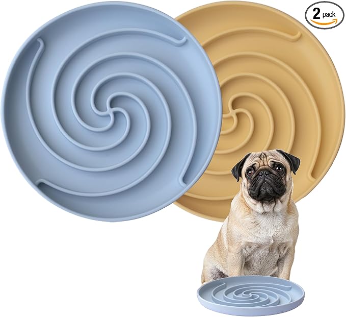 Bifeaw Slow Feeder Dog Bowls, Dishwasher Microwave Safe Silicone Puppy Puzzle Bowl with Non-Slip Design for Eating (Blue and Yellow) by Bifeaw