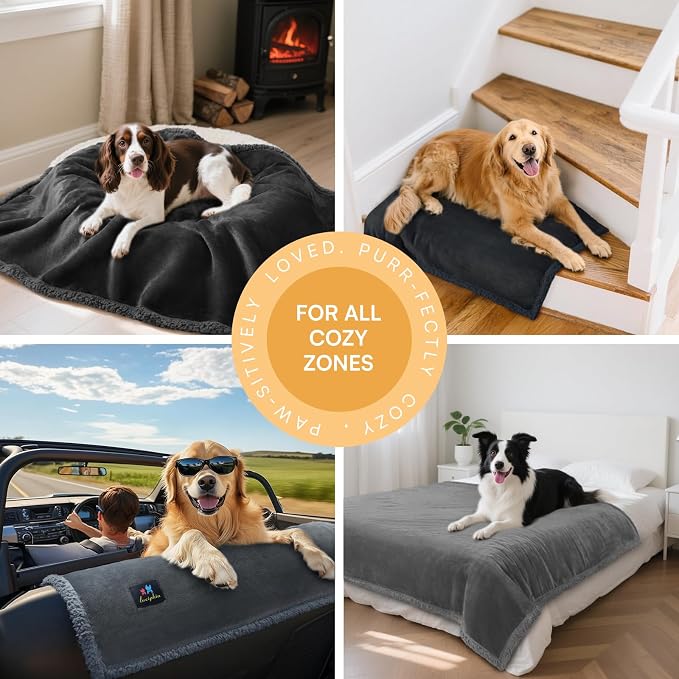 Luciphia Waterproof Bed Blanket Washable,Soft Sherpa Fleece Puppy Reversible Throw Blankets for Medium Large Dog Cat,Furniture Cover Protector Couch Bed from Liquid Pee and Pet Fur, Black,85" x 57" - Image 3