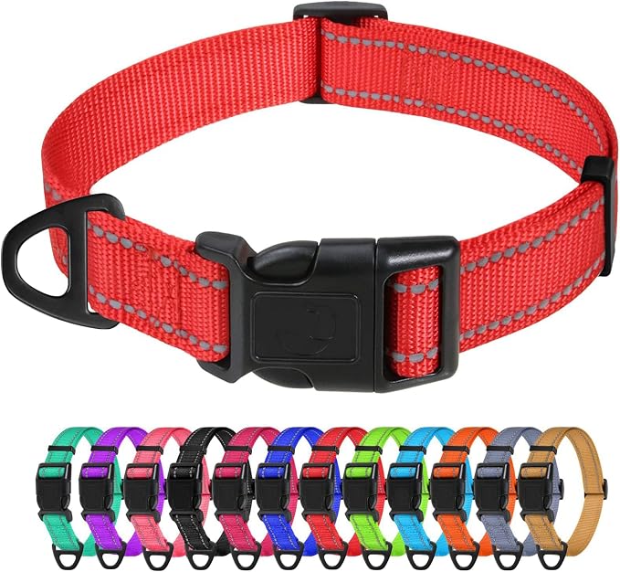 TagME Small Dog Collar, Reflective Puppy Collar, Red, 3/4" Width | Lightweight, Nylon Collar for Puppies and Small Dogs, Adjustable Length, 12 Color Choices, Reflective for Evening Walks by TagME