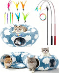 Cat Tunnel Bed with Toys – Large Collapsible Play Tube (Blue) | Soft Tube for Indoor Kittens & Adult Cats – Perfect for Hide & Seek, Pouncing, and Cozy Napping, Space-Saving & Foldable by MKZ