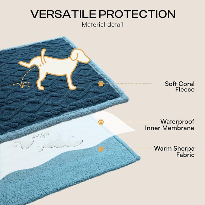 Luciphia Waterproof Dog Blanket, Reversible Sherpa Fleece for Couch Cover | Reversible waterproof pet blanket with soft Sherpa fleece; machine washable, protect couch bed car, Navy-thicken 57" x 40" - Image 3