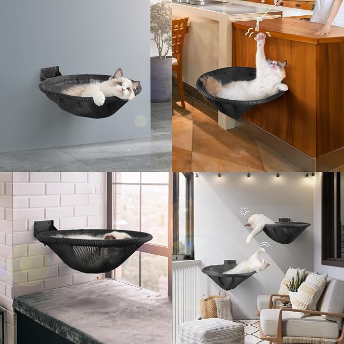 Cat Hammock Wall Mounted, Foldable & Stable Cat Beds- Breathable Cat Wall Shelves for Sleeping, Playing, Climbing, and Lounging - Maximum Hold Up to 30lb (Black) - Image 5