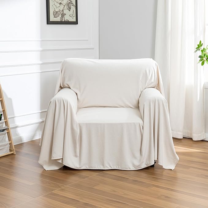 MEETSKY Chair Cover Cat Scratch Proof Recliner Chair Covers, Oversized Armchair Sofa Covers Washable Sofa Slipcover for Single Couch, Soft Small Couch Slipcover for Pets Dogs, 71" x 91", Creamy White by MEETSKY