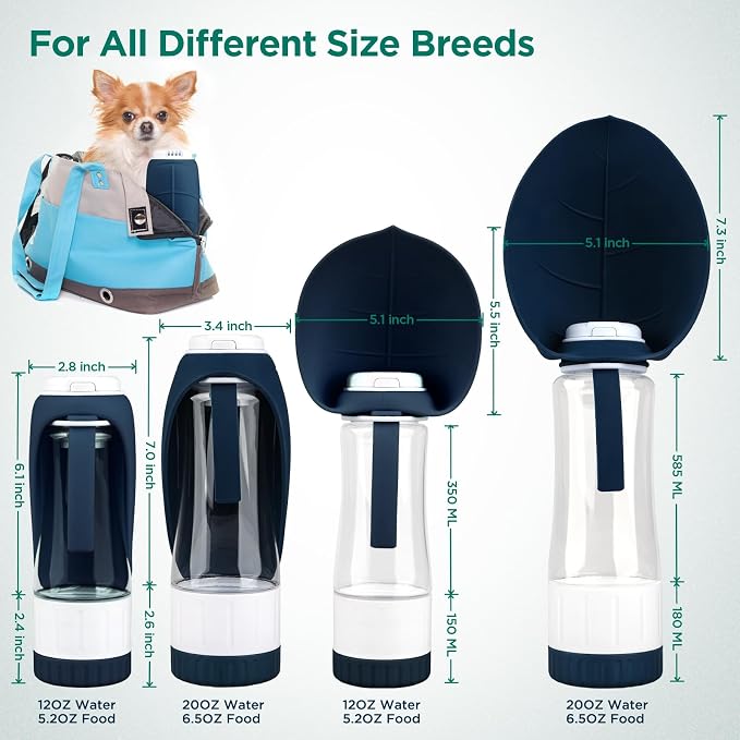 Uppetly Dog Water Bottle, Pet Water Bottle with Food Container and Drinking Feeder, Leak Proof, BPA-Free, Portable Foldable Puppy Water Cup Dispenser for Outdoor Walking, Travel, Small Dark Blue - Image 7