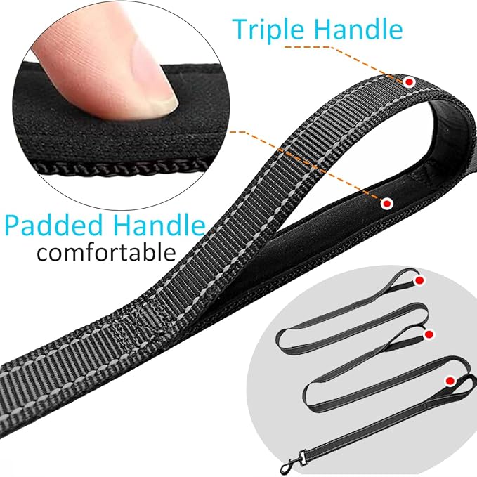 3 Handle Dog Leash 10FT Triple Handle Reflective Large Medium Dog | Multi Handles Heavy Duty Training Lead with Padded Traffic Handles for Control and Safety - Image 3