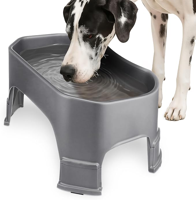 Neater Pet Brands Extra Large Water Bowl for Dogs, Elevated Outdoor Dog Water Bowl (2.25 Gallon XL Capacity), Big Trough Style Food Dish for Indoors or Outside, No Spill Large Dog Bowls, Gunmetal Grey by NeaterPetBrands